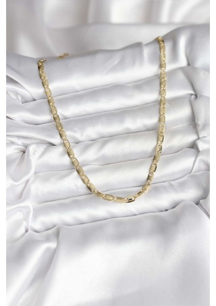 14K Gold Renk Kaplama Plaka Ezme Model Zincirli cm Kadın Kolye - Bamido