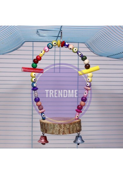 Trendme Ahşap Doğal Odunlu Zilli Kuş Salıncağı ( Muhabbet , Paraket Vb. )