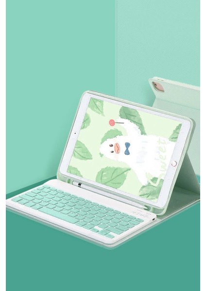 iPad 10.2 (9.nesil) Kılıf KC01 Smart Klavyeli Tablet Kılıfı - Açık Yeşil-(57 - IH001U-4V6QR