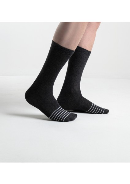 Flex Siyah Gri Çizgili 3'lü Erkek Çorap fırsatları