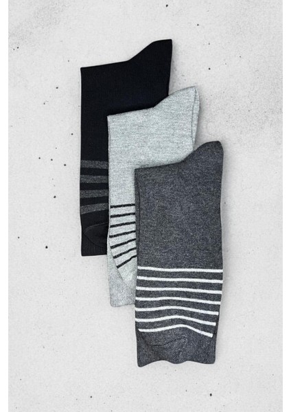Flex Siyah Gri Çizgili 3'lü Erkek Çorap