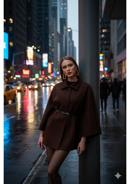 Prilika Kadın Kahverengi Kemerli Panço – 2025 Zarif Seçim modelleri