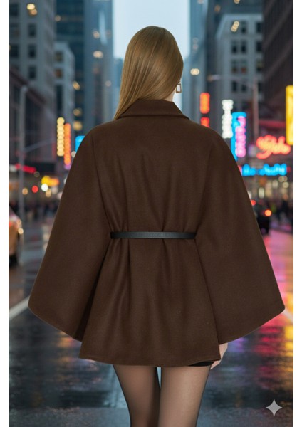 Prilika Kadın Kahverengi Kemerli Panço – 2025 Zarif Seçim indirimleri