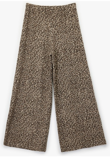 Leopar Desenli Rahat Kesim Viskon Karışımlı Geniş Paça Pijama Altı