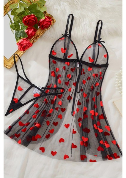 Kalp Desenli Siyah Transparan Gecelik TM1378 - IH001U-4VWAT2 fiyatları