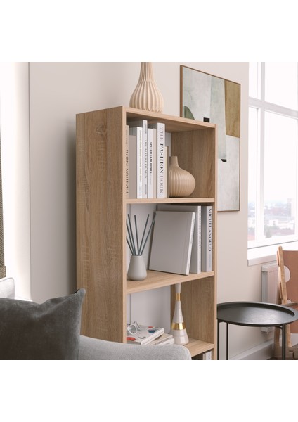 Modern Çok Renkli Kitaplık – Minimalist 4 Raflı Depolama Ünitesi (Beyaz / Sonomo / Atlantik Çam) fiyatları