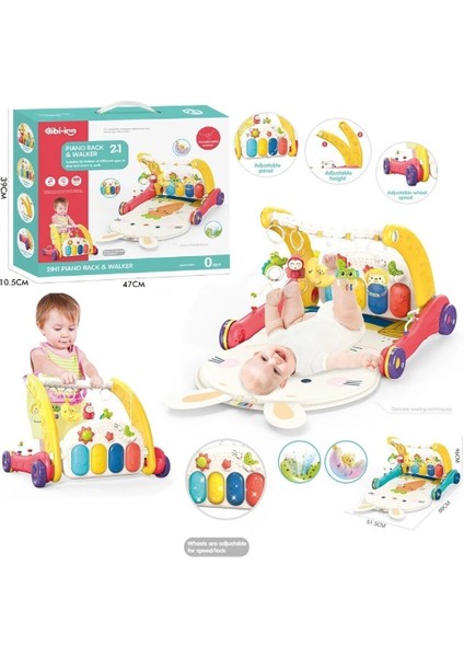 BIB6016- Vardem Piyanolu Bebek Yürüteci ve Tavşan Desenli Kırmızı Oyun Halısı 2 In 1 fiyatları