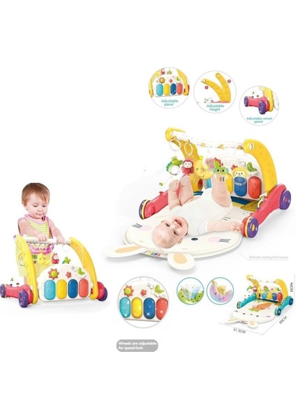 BIB6016- Vardem Piyanolu Bebek Yürüteci ve Tavşan Desenli Kırmızı Oyun Halısı 2 In 1 modelleri