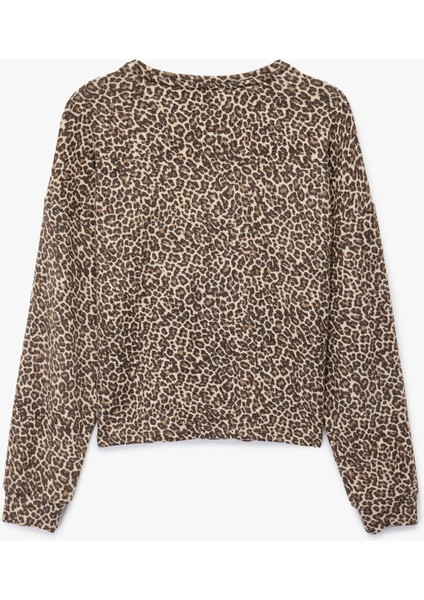 Leopar Desenli Uzun Kollu Bisiklet Yaka Viskon Karışımlı Pijama Üstü fiyatları