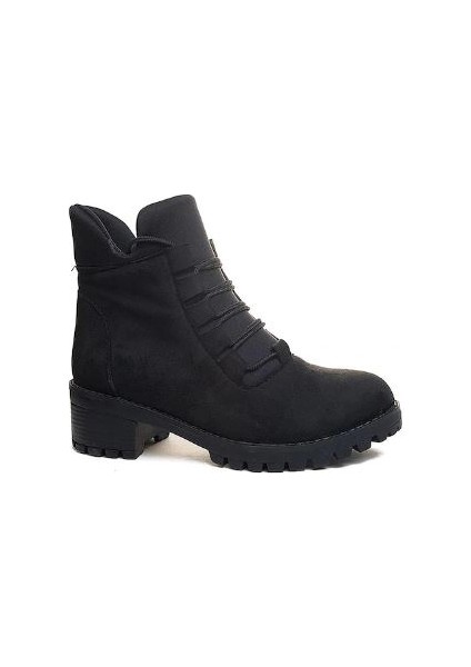 BF088 Siyah Süet Bağcıklı Kadın Bot