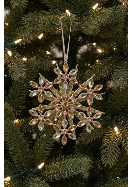Kristal Taş Detaylı Altın Kar Tanesi Yılbaşı Ağaç Süsü fırsatları