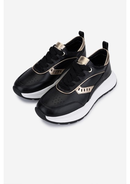 Kadın Hakiki Deri Siyah Sneakers & Spor Ayakkabı 04 401 Bn Ayk SK25-26 Syh/lıght Gold indirimleri