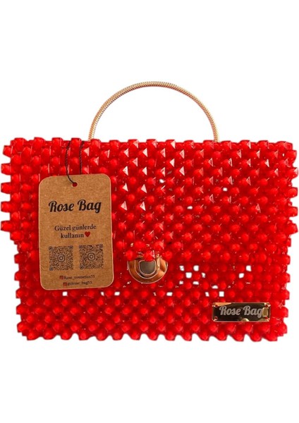 Kırmızı Boncuk Çanta En 24 cm Boy 15 cm Yeni Yıl Özel Tasarım.