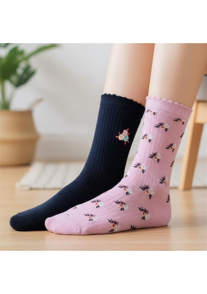 Flora Kız Çocuk Çiçek & Nakış 2'li Çorap