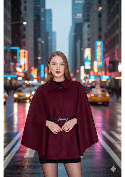 Prilika Kadın Bordo Kemerli Panço – 2025 Zarif Seçim fiyatları