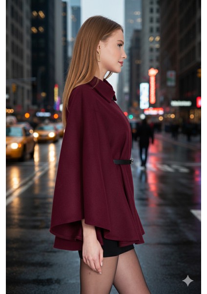 Prilika Kadın Bordo Kemerli Panço – 2025 Zarif Seçim modelleri