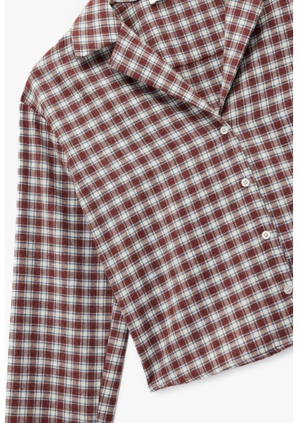 Uzun Kollu Gömlek Yaka Oversize Crop Ekoseli Pijama Üstü modelleri