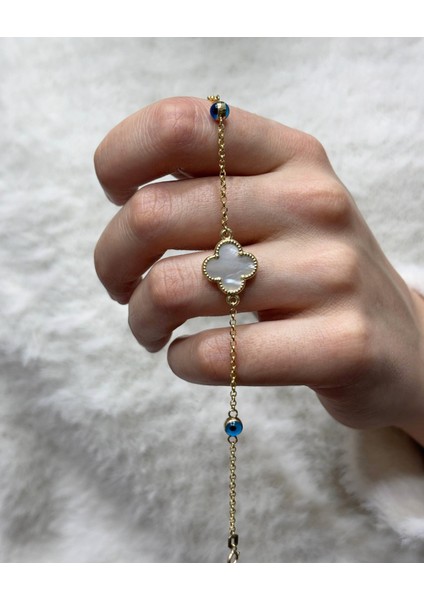 14 Ayar Altın Büyük Beyaz Sedefli Nazar Boncuklu Bileklik fiyatları