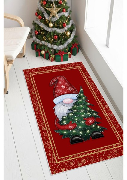 Dijital Baskılı Kaymaz Tabanlı Yıkanabilir Kırmızı Yılbaşı Halısı