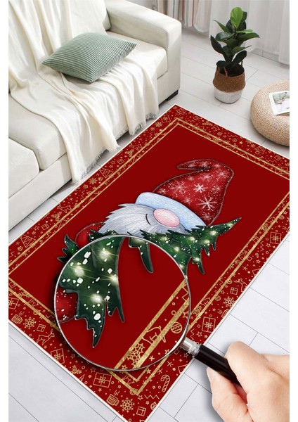 Dijital Baskılı Kaymaz Tabanlı Yıkanabilir Kırmızı Yılbaşı Halısı modelleri