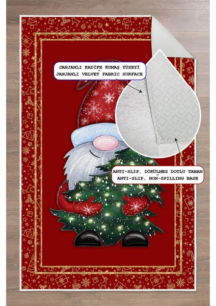 Dijital Baskılı Kaymaz Tabanlı Yıkanabilir Kırmızı Yılbaşı Halısı fırsatları