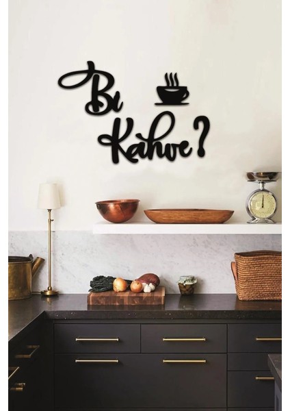 Bi Kahve Yazılı Ahşap Pleksi Duvar Dekoru – Kafe & Mutfak Duvar Süsü