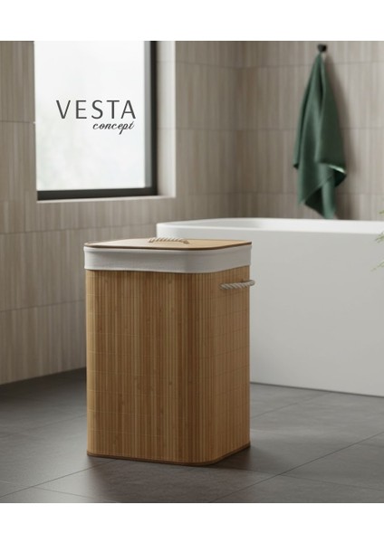 Doğal Bambu Kare Katlanabilir Kirli Çamaşır Sepeti - 75 Litre, Geniş Hacimli - Şık Tasarım modelleri