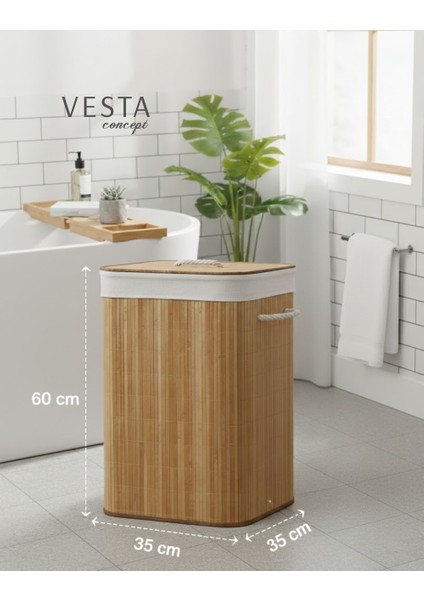 Doğal Bambu Kare Katlanabilir Kirli Çamaşır Sepeti - 75 Litre, Geniş Hacimli - Şık Tasarım fırsatları