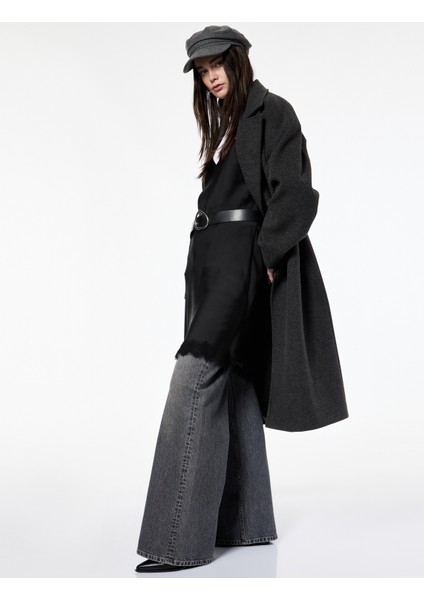 x Şahika Ercümen - Oversize Kaban Kaşe Uzun Düğmeli Cepli Kruvaze fiyatları