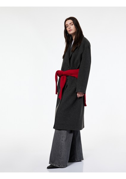 x Şahika Ercümen - Oversize Kaban Kaşe Uzun Düğmeli Cepli Kruvaze modelleri