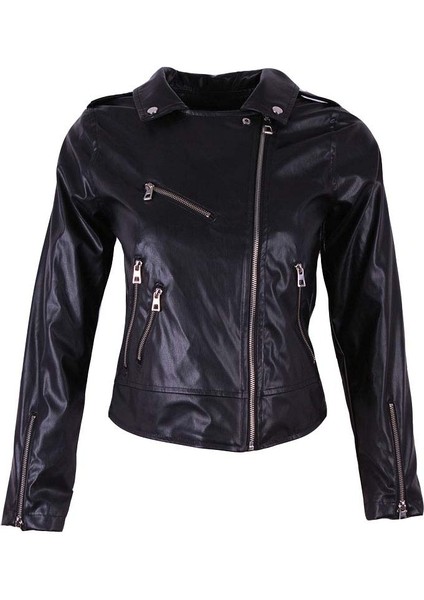 26KG07000005 Siyah Kadın Deri Ceket 4764