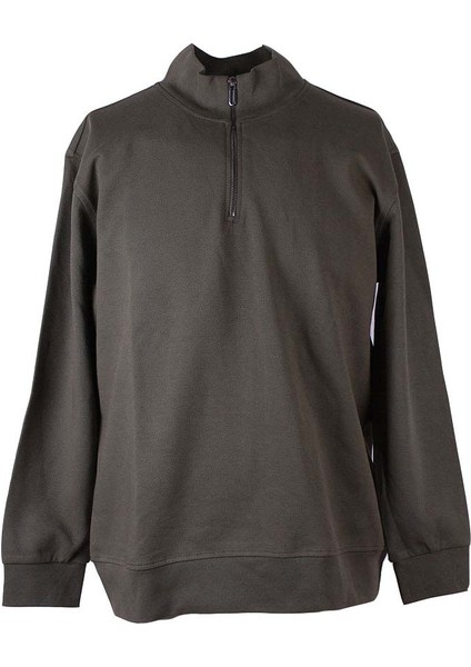 Diyagonel Yarım Fermuarlı 3 Iplik Haki Erkek Sweatshirt 5470