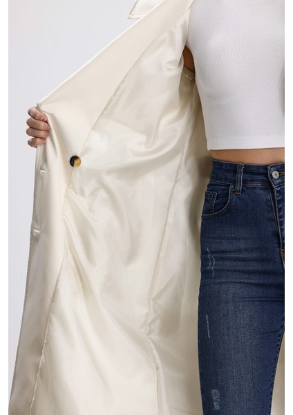 Ekru Klasik Kuşaklı Astarlı Trençkot modelleri