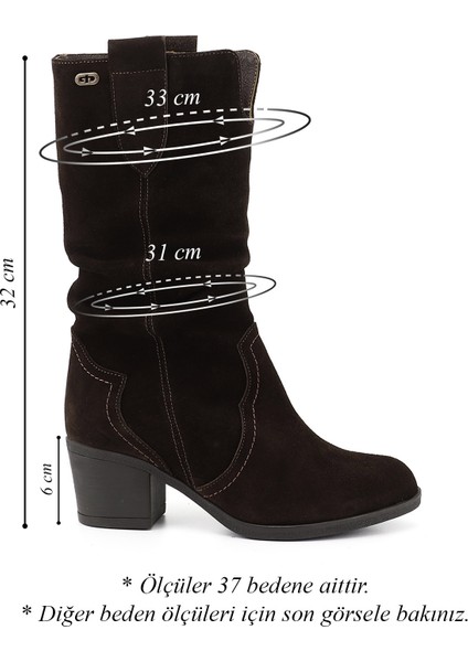 Kadın Kahve Süet Kalın Topuklu Körüklü Hakiki Deri Çizme fiyatları