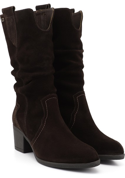 Kadın Kahve Süet Kalın Topuklu Körüklü Hakiki Deri Çizme modelleri