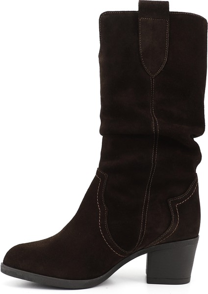 Kadın Kahve Süet Kalın Topuklu Körüklü Hakiki Deri Çizme fırsatları