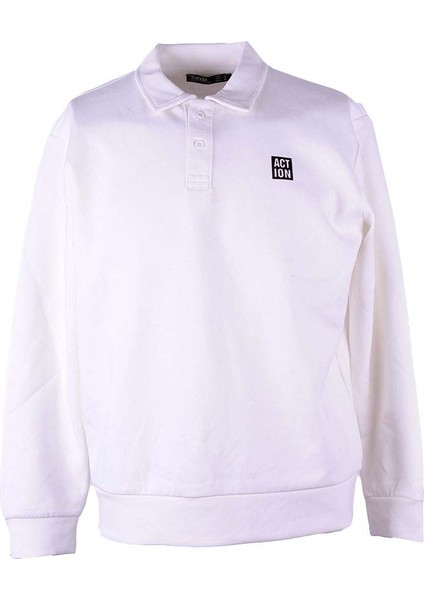 Double Face Yakalı Ekru Erkek Sweatshirt 1117