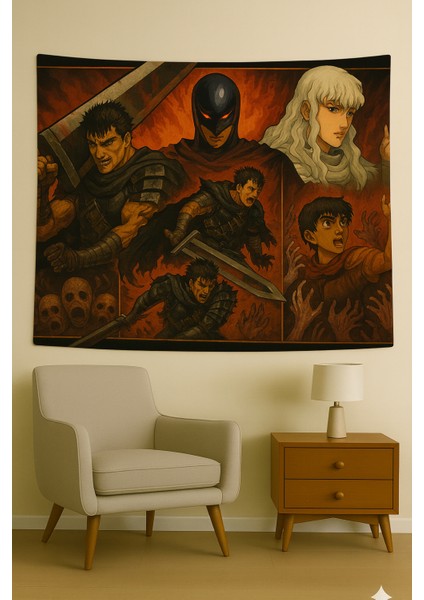 Berserk Temalı Duvar Örtüsü Ev Dekorasyon Duvar Halısı Tapestry