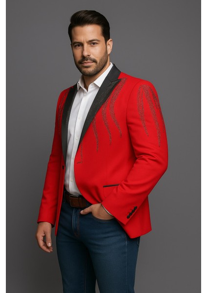 Erkek Siyah Taş Detaylı Saten Yaka Blazer Ceket – Özel Tasarım Şık Damatlık & Gece Kombini fırsatları