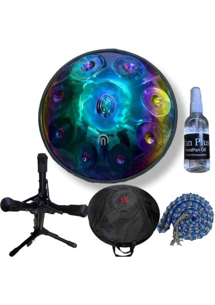 Full Paket Titanium Handpan 9 Nota Re Minör ( Stand +Çanta+Bakım Yağı ve Koruyucu Renkli Kuşak)