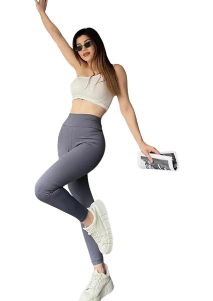 Yüksek Bel Şardonlu Tayt -Gri̇ modelleri