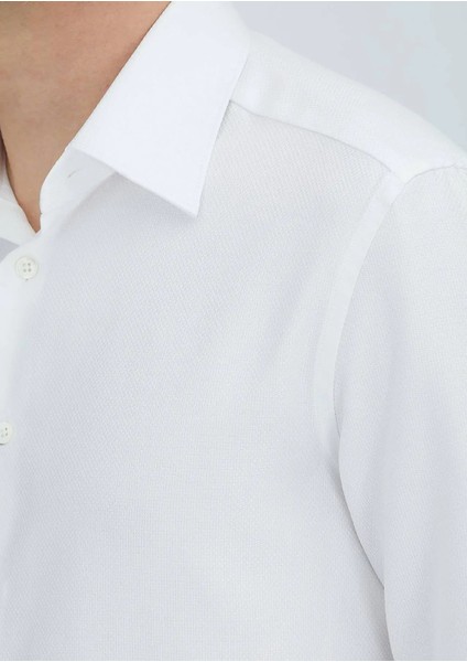 Beyaz Desenli Regular Fit Dokuma Klasik %100 Pamuk Gömlek modelleri