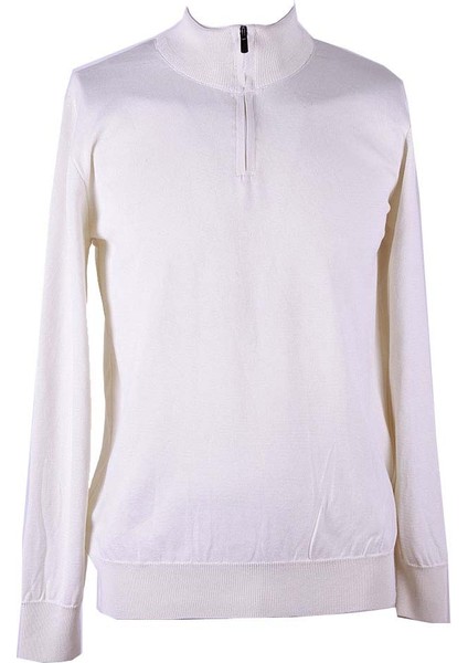 Yarım Fermuarlı Krem Erkek Kazak ALP01