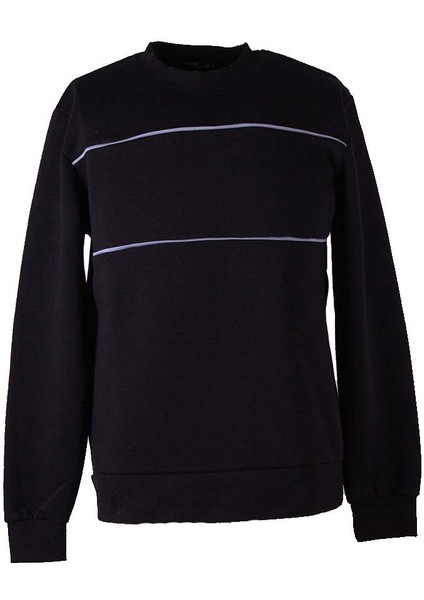 Üç Ip Şardonlu Biyeli Siyah Erkek Sweatshirt 5721
