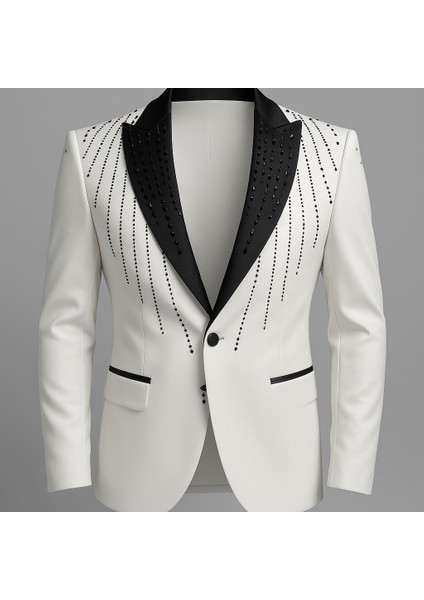 Erkek Siyah Taş Detaylı Saten Yaka Blazer Ceket – Özel Tasarım Şık Damatlık & Gece Kombini