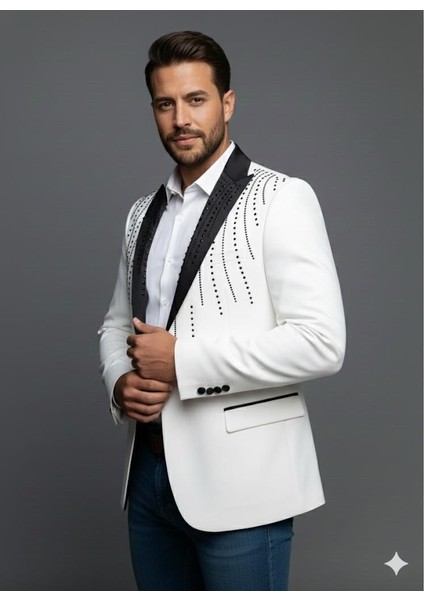 Erkek Siyah Taş Detaylı Saten Yaka Blazer Ceket – Özel Tasarım Şık Damatlık & Gece Kombini indirimleri