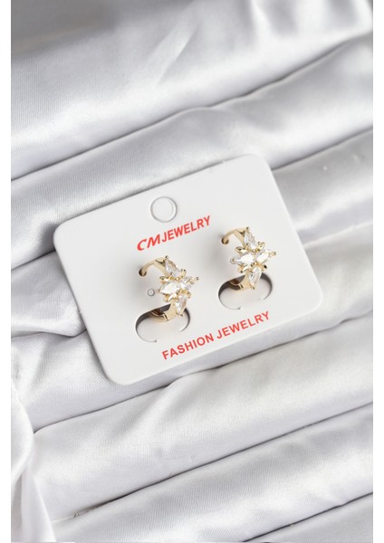 14K Gold Renk Kaplama Kutup Yıldız Zirkon Taşlı cm Kadın Küpe - TJ-BKP11427