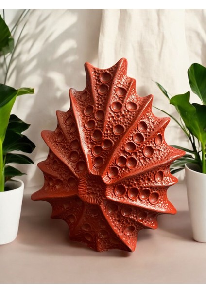 Kiremit Rengi Dokulu Dekoratif Vazo – 24 cm | El Yapımı Modern – Bohem Tasarım fırsatları