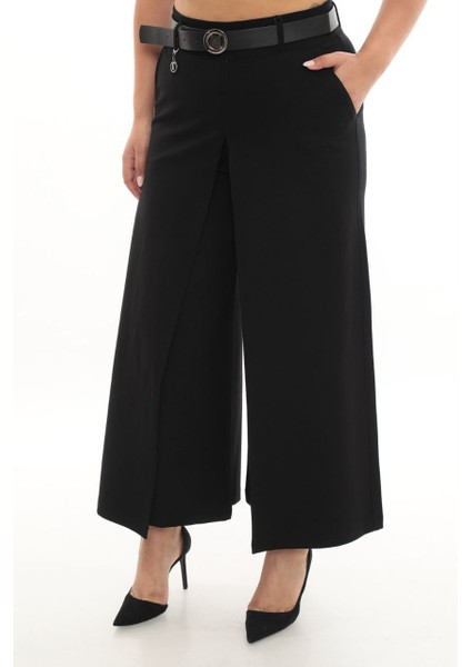 Büyük Beden Toparlayıcı Kemerli Yüksek Bel Boru Paça Örme Kadın Etek Pantolon