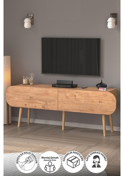Tv Sehpası 2 Kapaklı Tv Sehpası Düşer Kapaklı Tv Ünitesi Televizyon Sehpası 120 cm Sicilya Çam